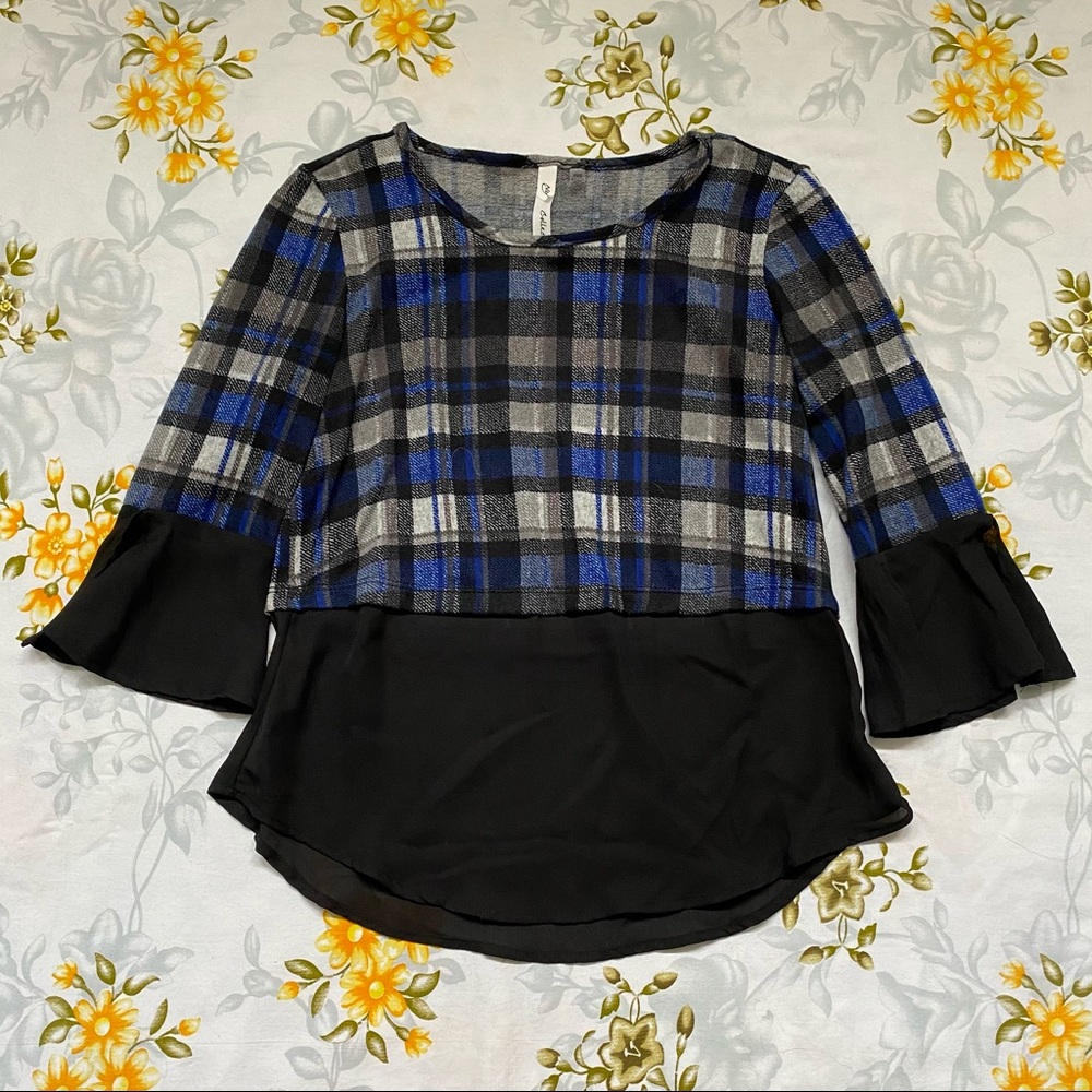 NY Collection Petite XS Plaid Blouse